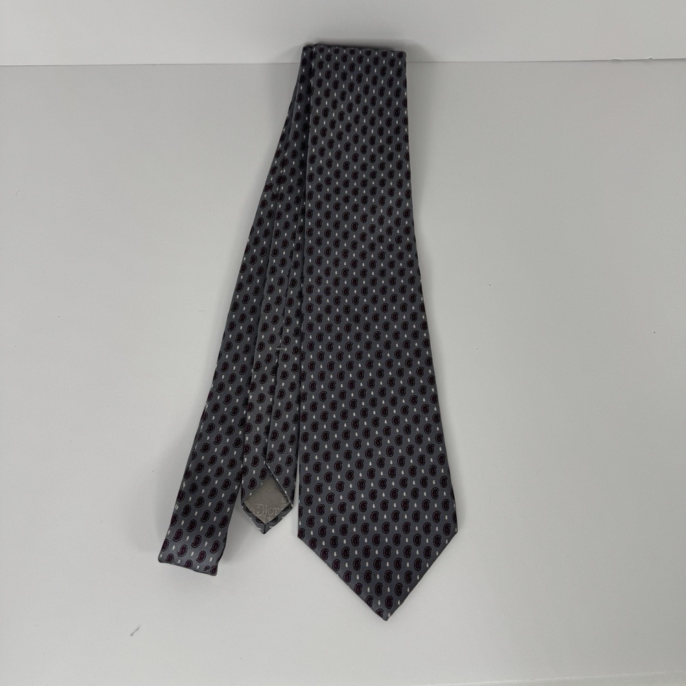 CHRISTIAN DIOR Gray All Silk Tie Fabric Woven in Italy